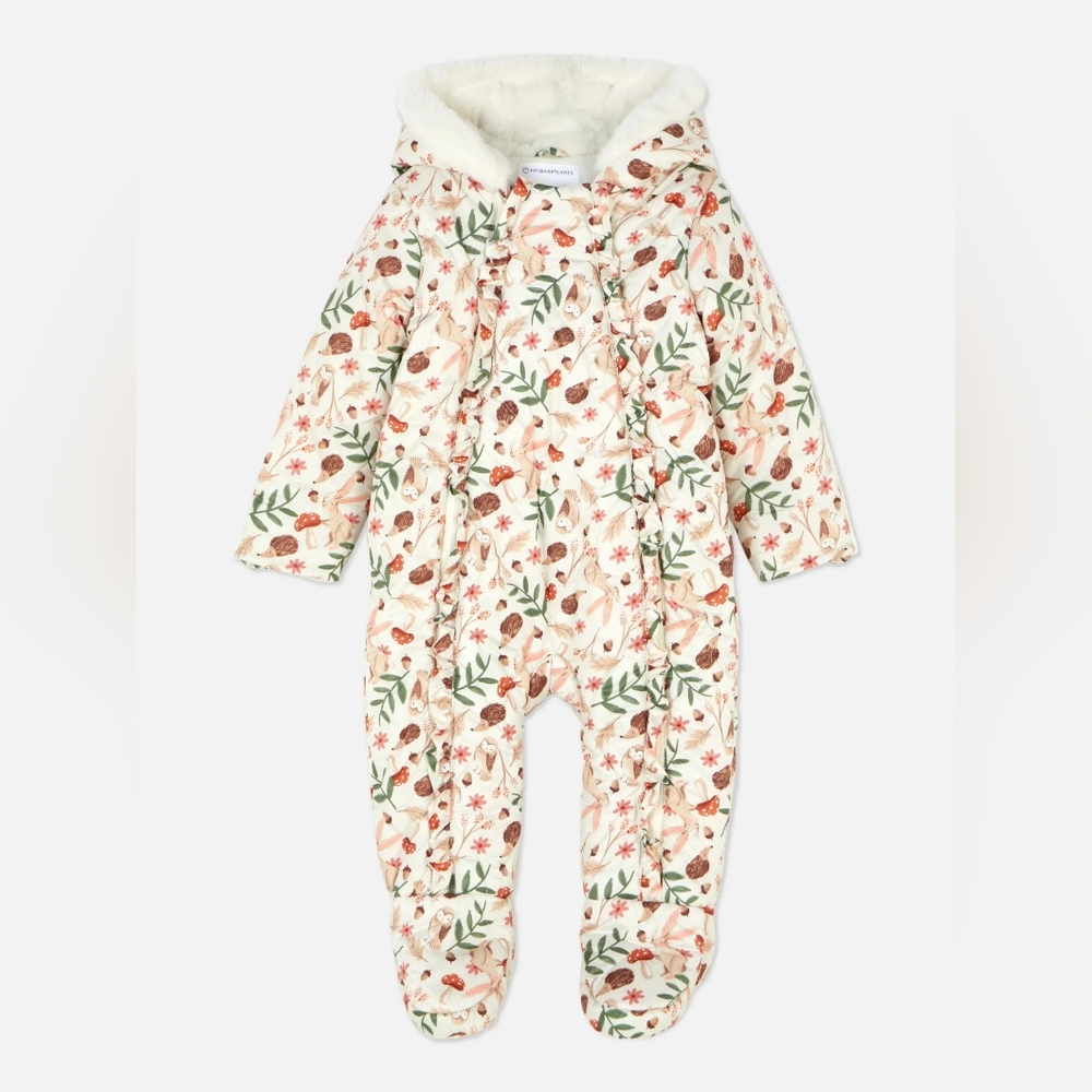Primark Baby Woodland Snowsuit in Cream with Floral Details